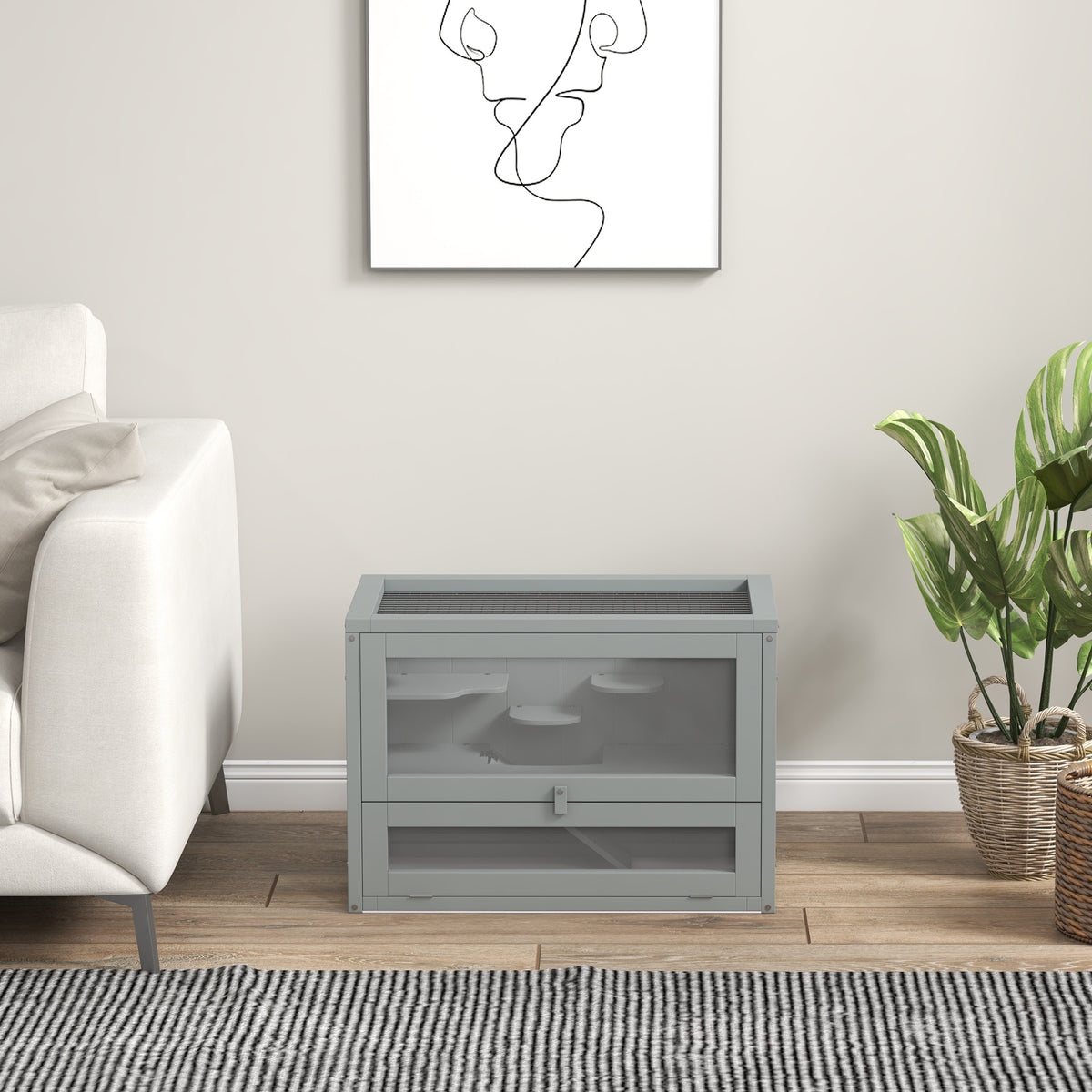 Jaula Para Hámster Pawhut Madera De Abeto Gris 60x35x42 Cm_4