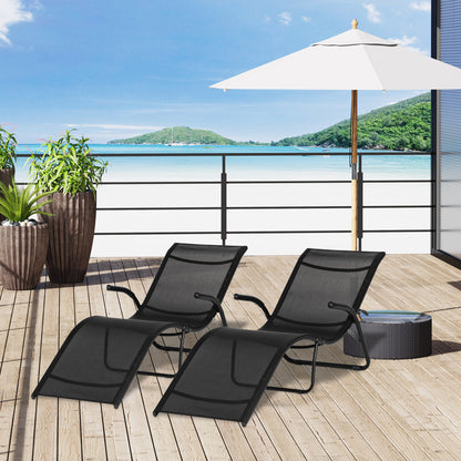 Outsunny Conjunto De 2 Tumbonas Plegables Con Reposapiés 170x62x68 Cm Negro_1