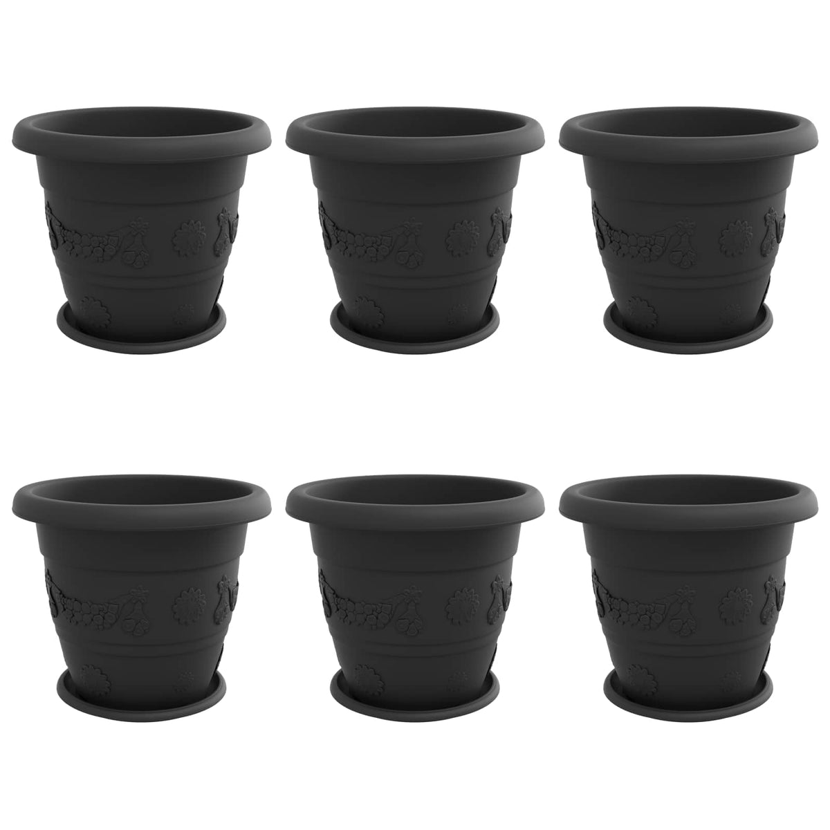 Macetas 6 Uds. Negro Ø 39 X 32 Cm Plástico_0