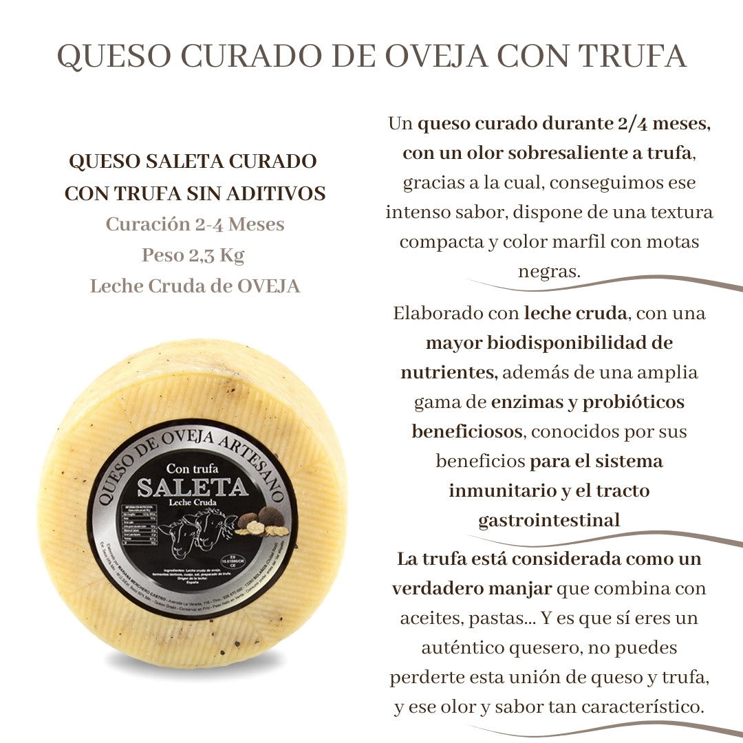 Saleta® Queso Curado De Trufa Entero De Oveja (2,3 Kg) | Elaboración Artesana Quesos De La Mancha | 100% Natural_1