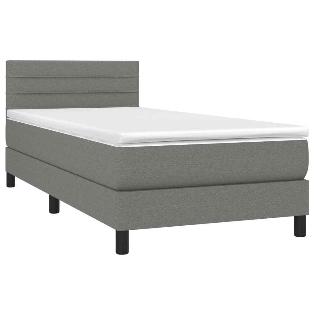 Cama Box Spring Colchón Y Luces Led Tela Gris Oscuro 90x190 Cm / Vetonek_1