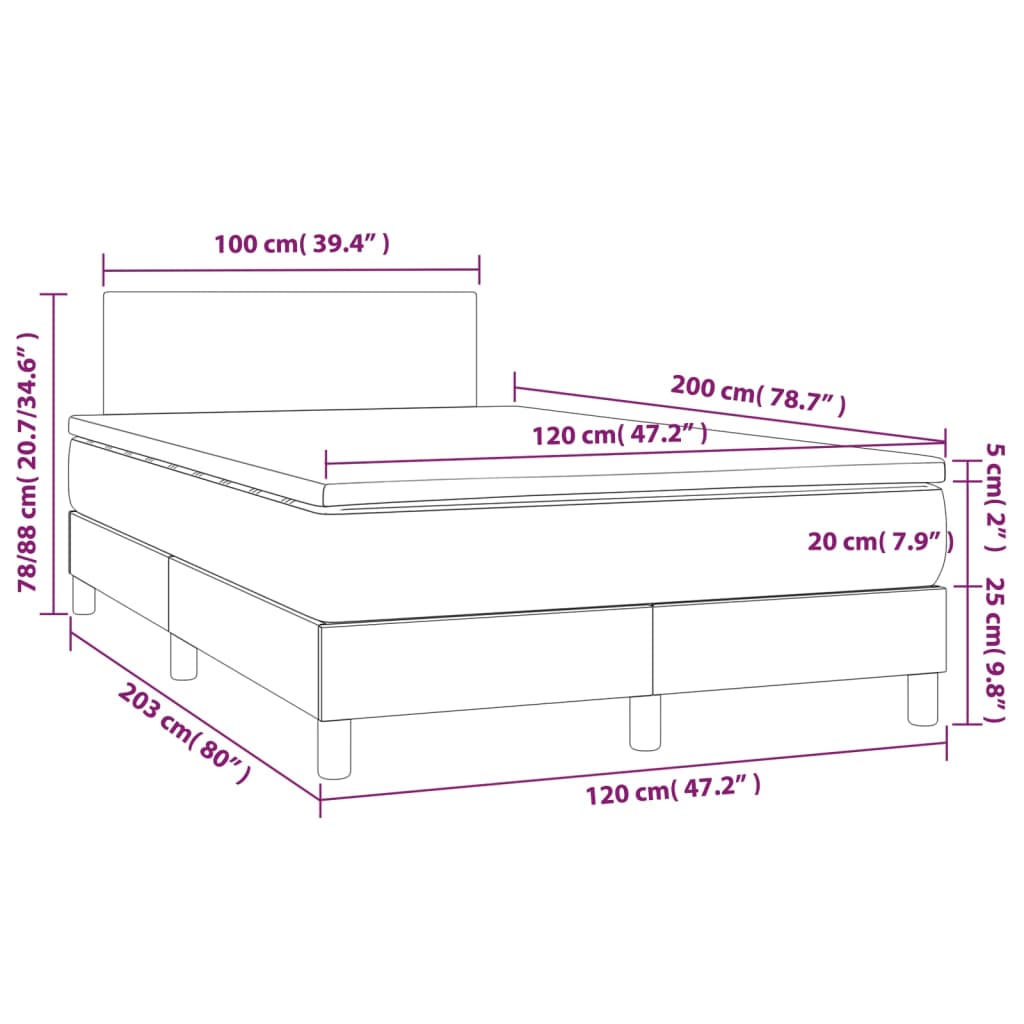 Cama Box Spring Con Colchón Y Led Tela Crema 120x200 Cm / Vetonek_5