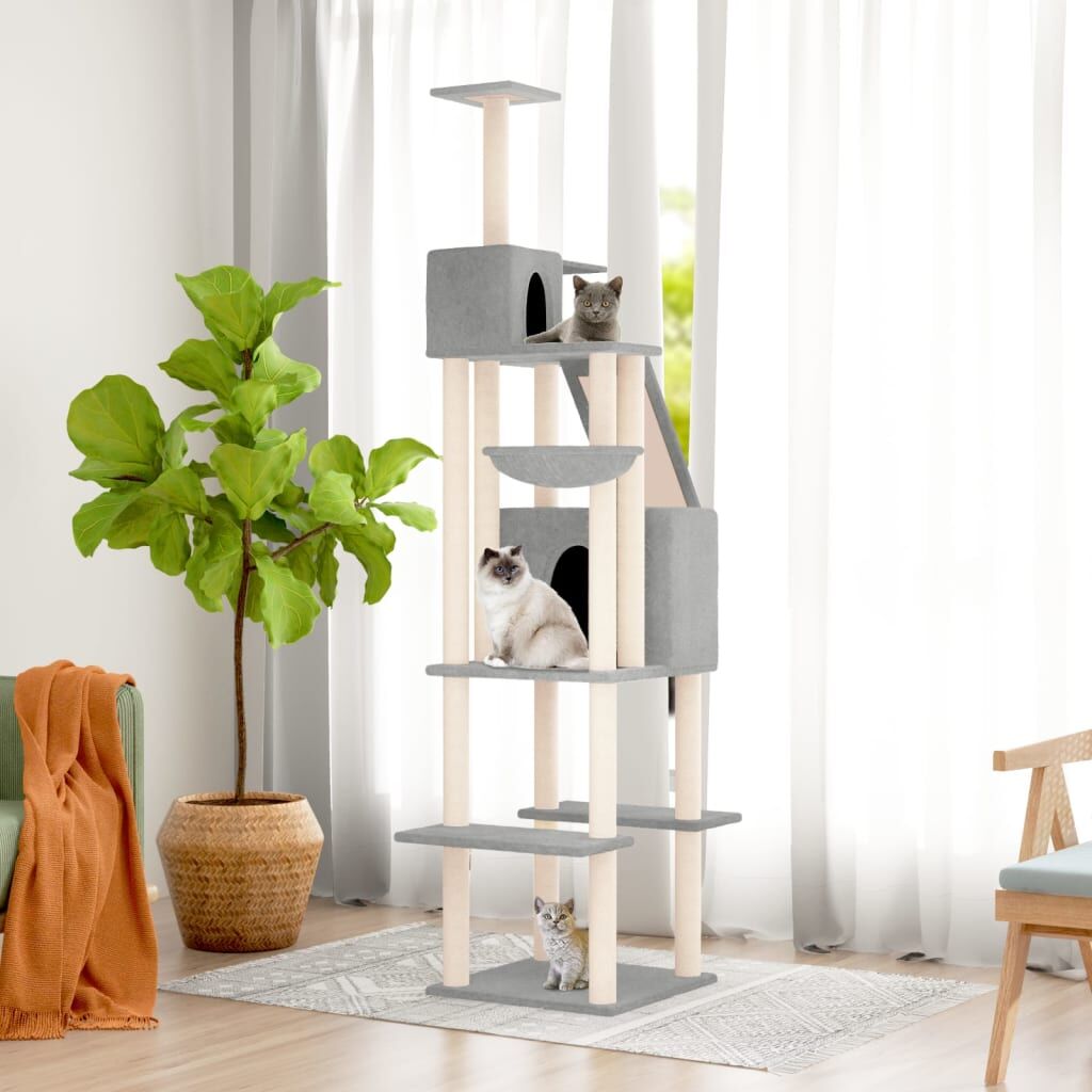 Vidaxl Rascador Para Gatos Con Postes De Sisal Gris Claro 201 Cm_1