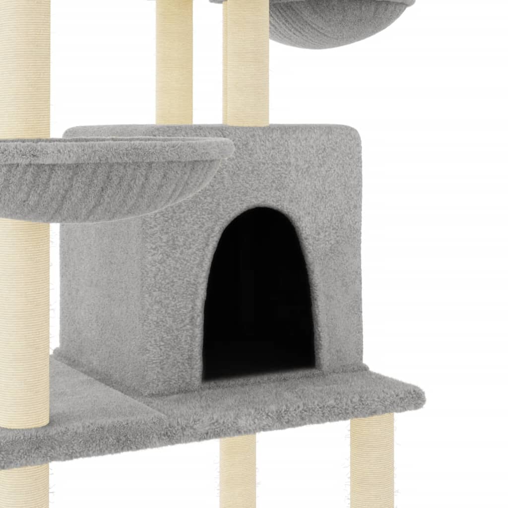 Rascador Para Gatos Con Postes De Sisal Gris Claro 180 Cm_5