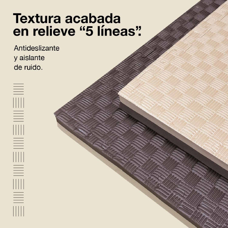 Tatami Puzzle 4cm 100x100cm, Pack 4 Unidades – Superficie 5 Líneas Marrón/beige Jowy_3