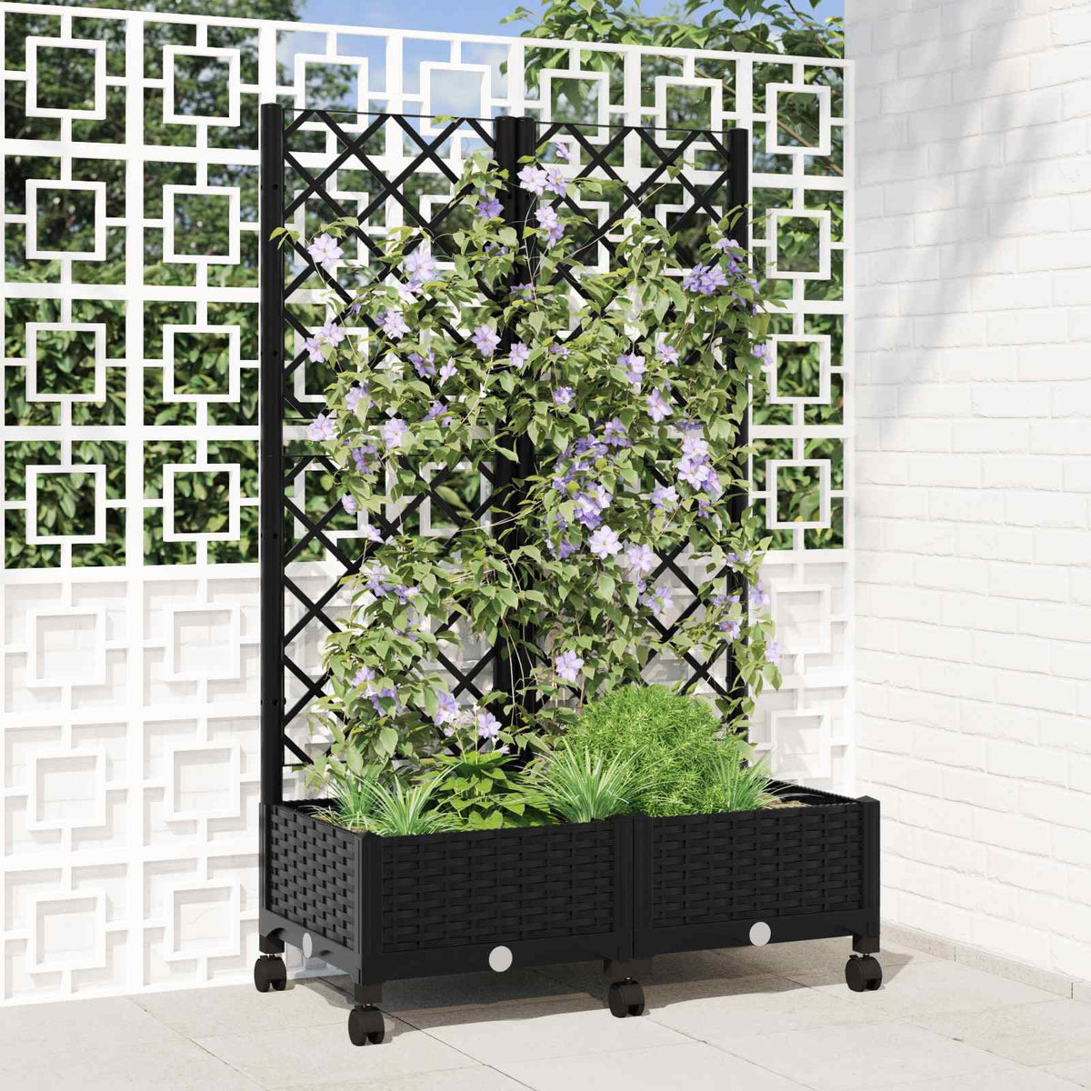 Jardinera Con Enrejado Y Ruedas Negro 80 X 40 X 131,5 Cm Pp_1