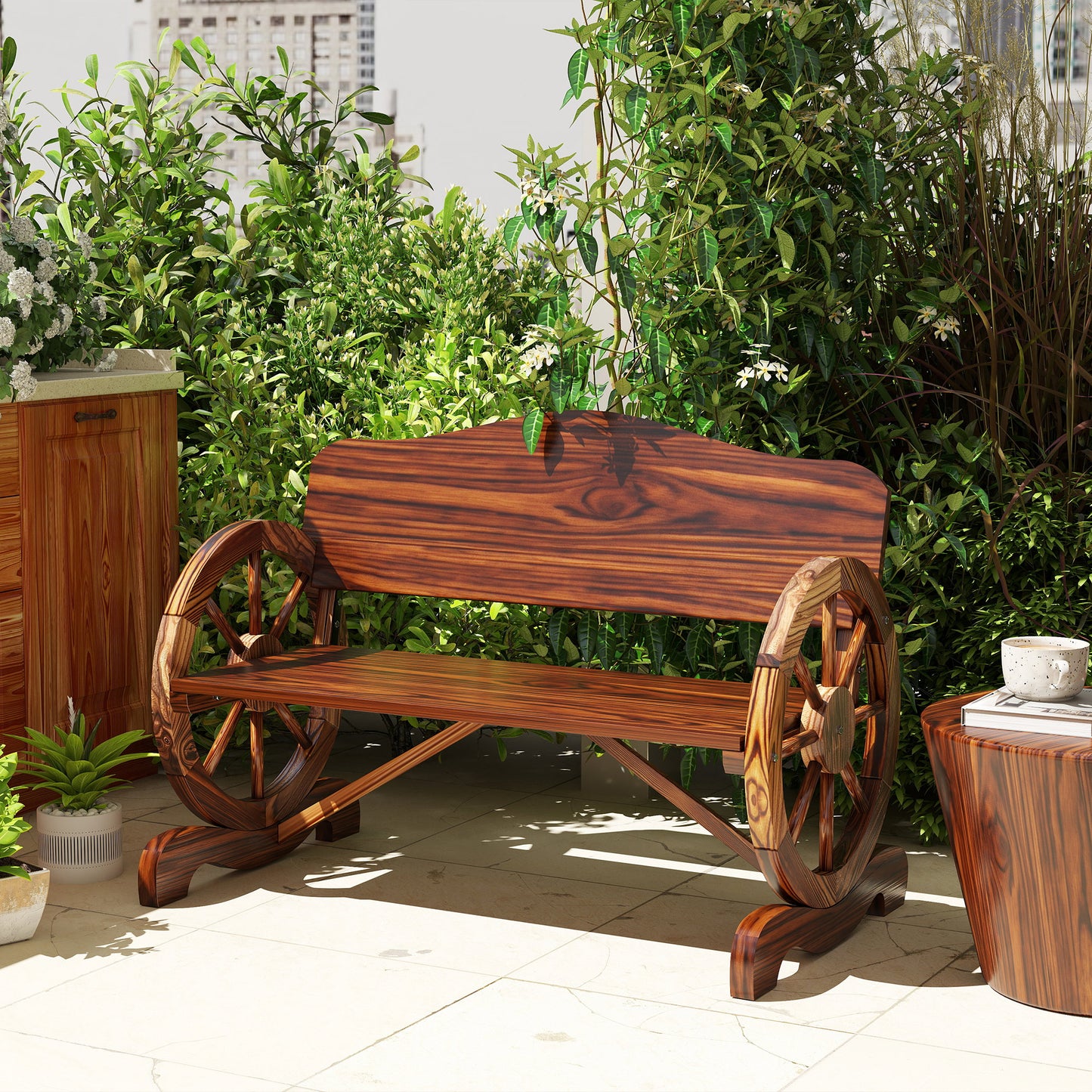 Outsunny Banco De Jardín De Madera Reposabrazos En Forma De Rueda Carga 240 Kg_5