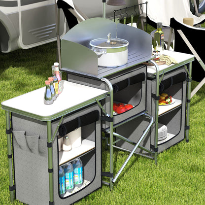 Outsunny Mueble De Cocina Para Camping Con 3 Mesas 172x48x130 Cm Gris_3
