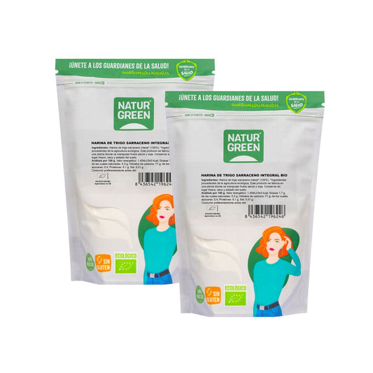 Embalagem de 2 Farinhas de Trigo Sarraceno Integral Biológicas Sem Glúten NaturGreen 500 gr