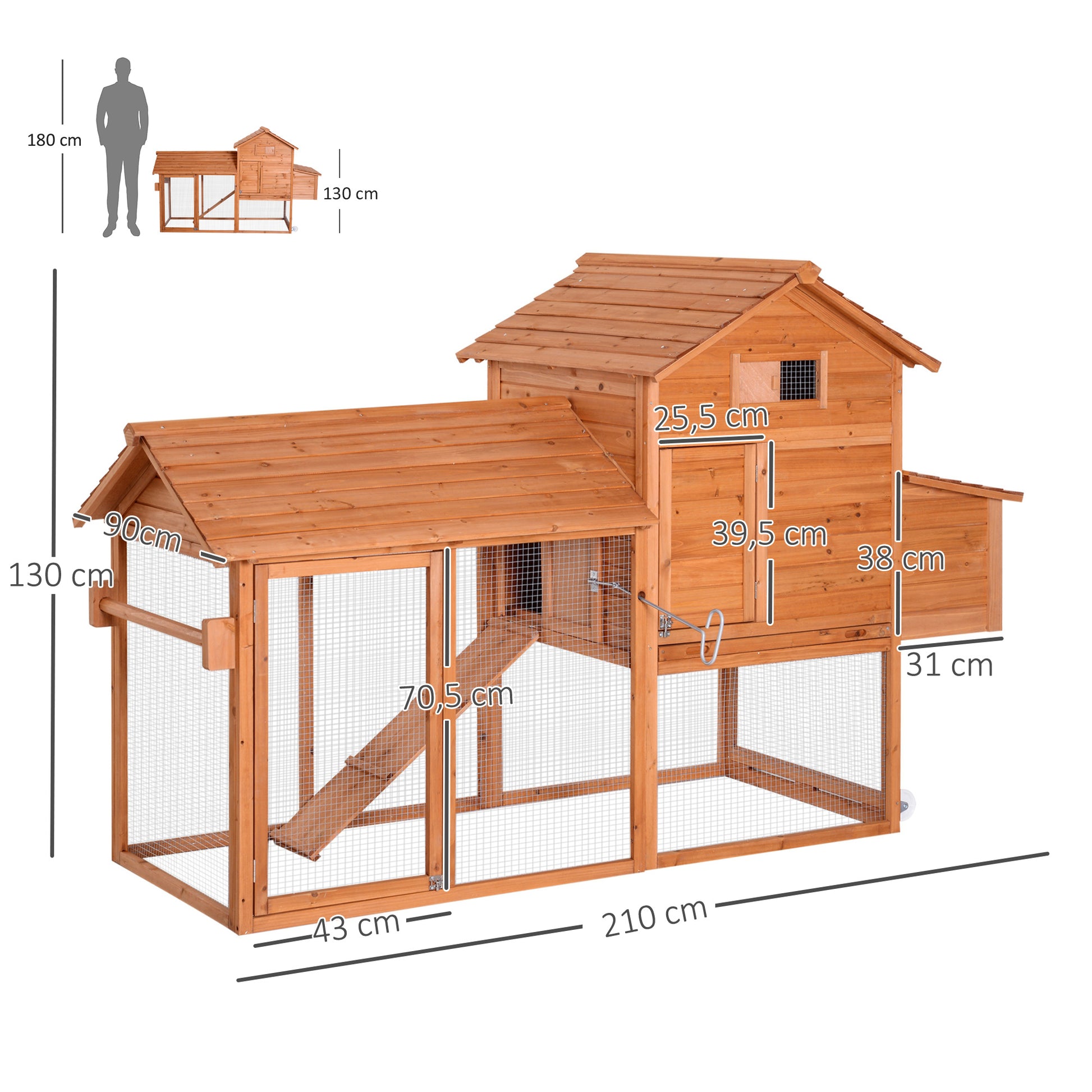 Pawhut Gallinero Exterior Madera Corredor Techo Abatible Y 2 Ruedas Rampa_2