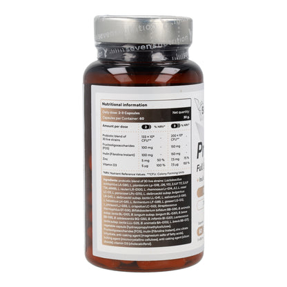 Probiótico Full Spectrum Complex con Inulina FOS Zinc y Vitamina D3 Sevens Nutrition 60 cápsulas