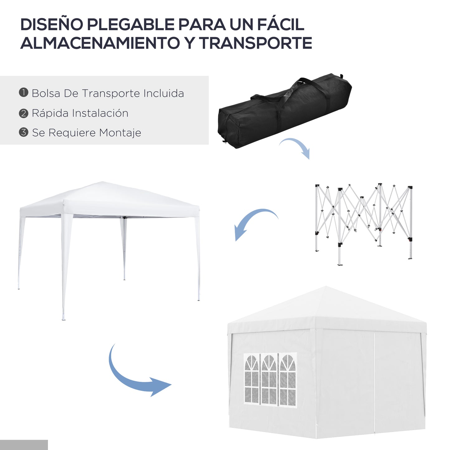 Outsunny Conjunto De 1 Carpa Plegable 3x3 M Y 2 Paredes Laterales 3x2 M Blanco_5