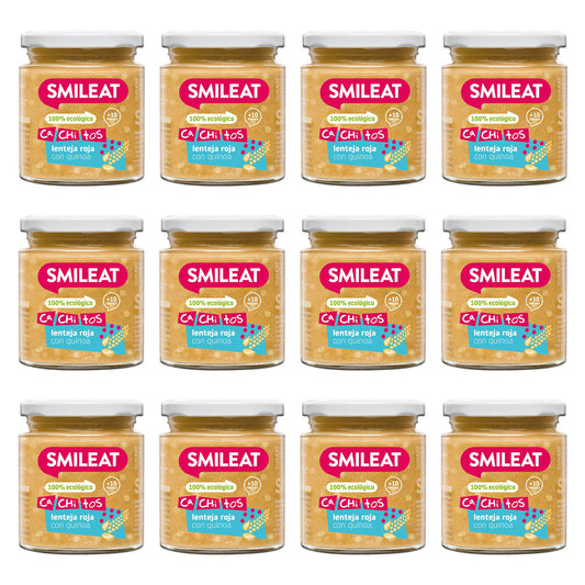 Embalagem de 12 frascos de lentilhas biológicas com quinoa CA CHI TOS Smileat 230g