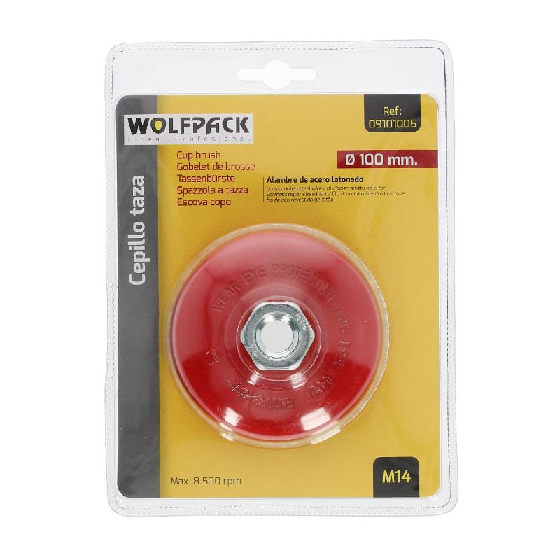 Cepillo Taza Con Alambre De Acero Latonado Rosca M14, Ø 100 Mm. Alambre De Ø 0,30 Mm.