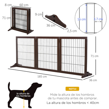 Pawhut Barrera Para Perros De 3 Paneles Con Patas De Apoyo 185x36x71 Cm Marrón_2