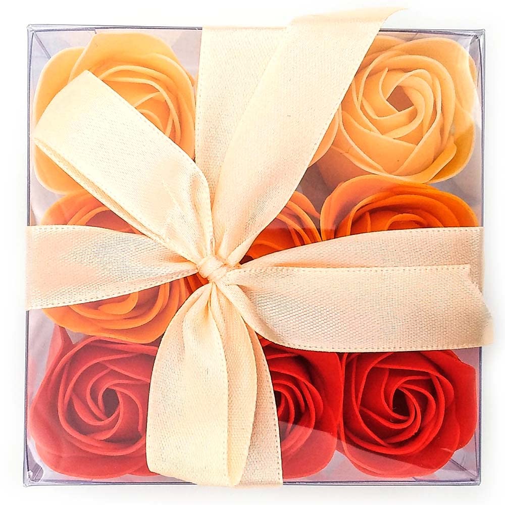 Caja 9 Rosas De Jabón (naranja) - Flores Con Pétalos De Jabón Perfumados - Regalo Original Para Días Especiales_2