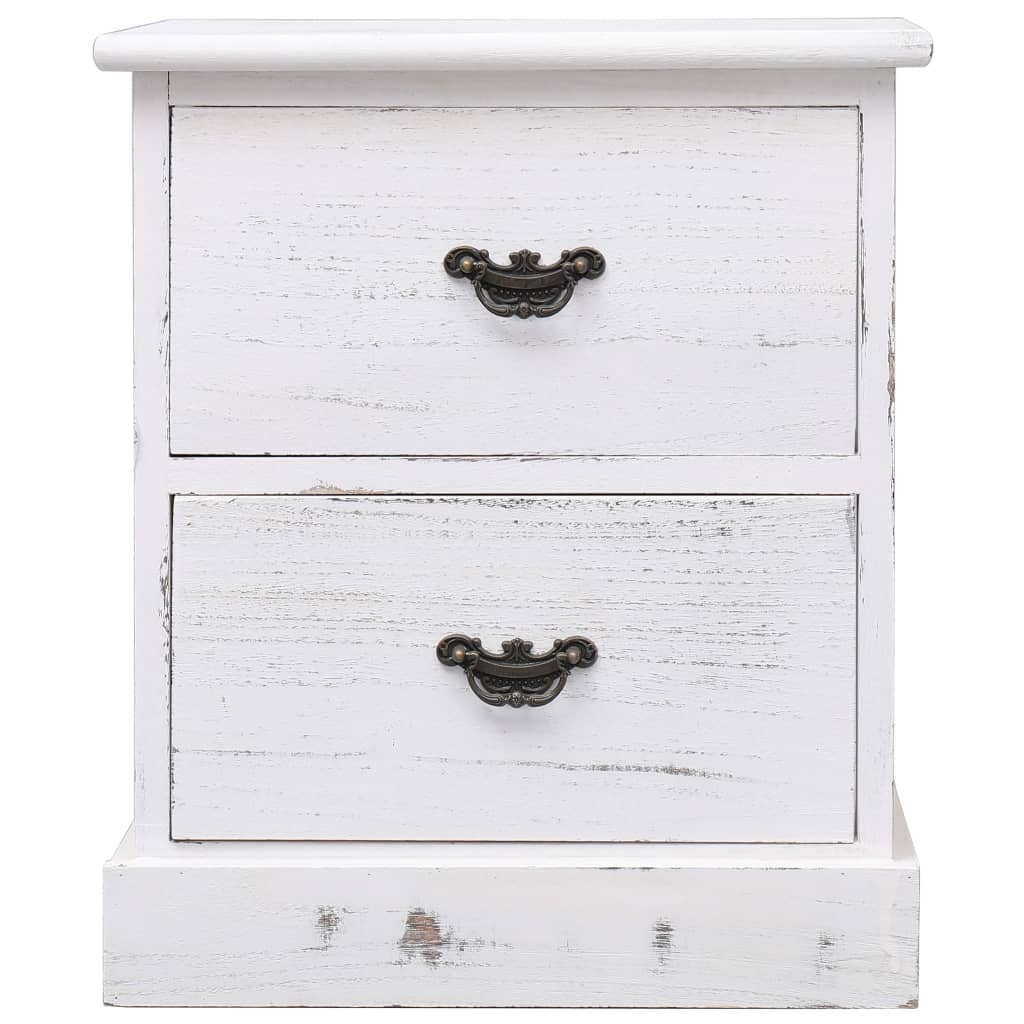 Mesita De Noche Madera De Paulownia Blanco 38x28x45 Cm_0