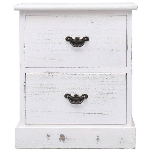 Mesita De Noche Madera De Paulownia Blanco 38x28x45 Cm_0
