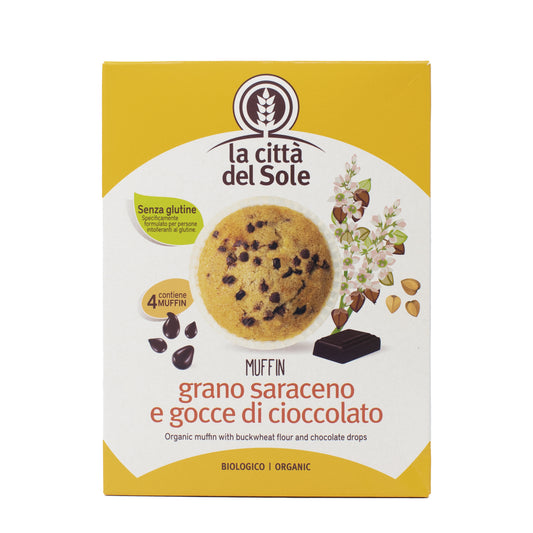 Muffins de trigo sarraceno com pepitas de chocolate, La Città del Sole, 4 x 45 g