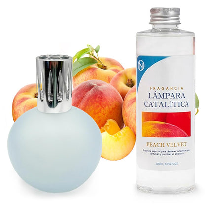 Lámpara Catalítica Azul Grisáceo Mate + Aroma Peach Velvet 200ml - Elimina Malos Olores, Impurezas Y Perfuma_0