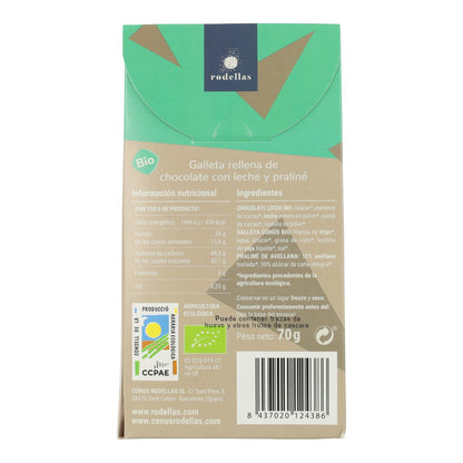 Rodellas Chocolate de Leite Biológico e Cones de Praliné 70 g 