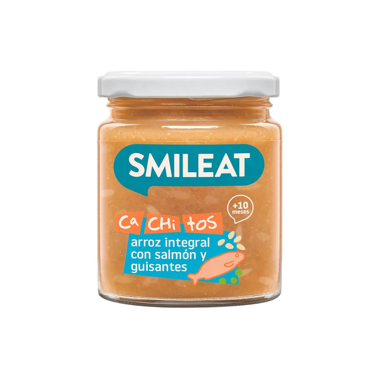 Pote de arroz biológico Smileat com salmão e ervilhas, 230g