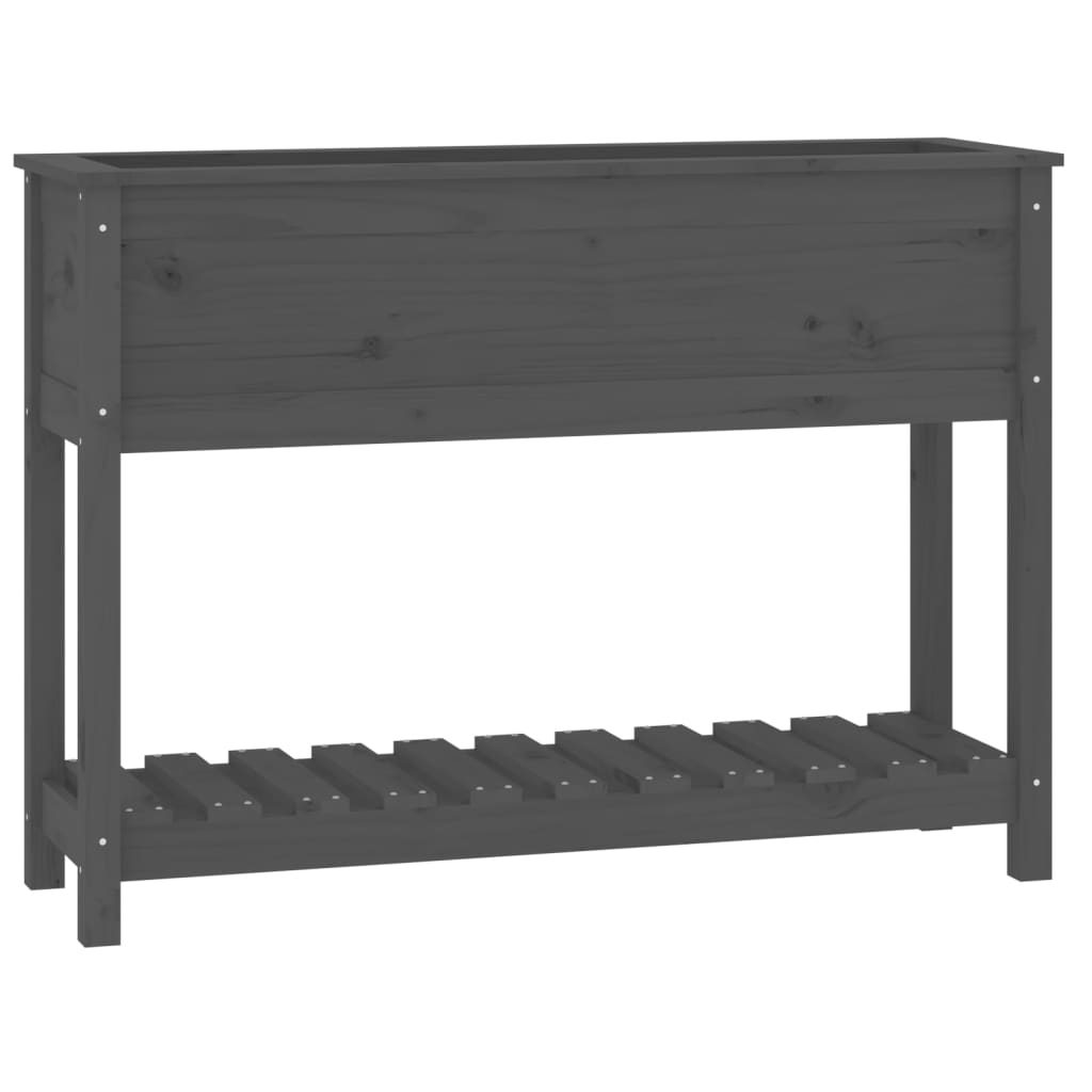 Jardinera Con Estante Madera Maciza Pino Gris 111,5x34,5x81 Cm_0
