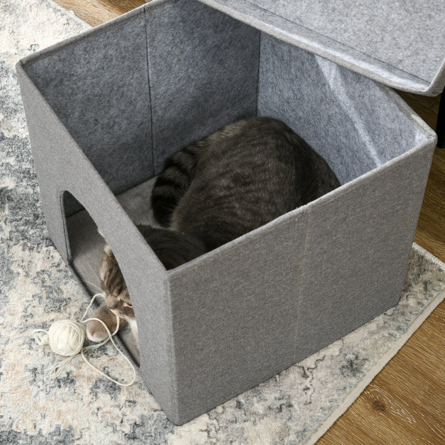 Pawhut Casa Para Gatos Con Tablero De Rascar Y Puerta 36,5x36,5x36,5 Cm Gris_3