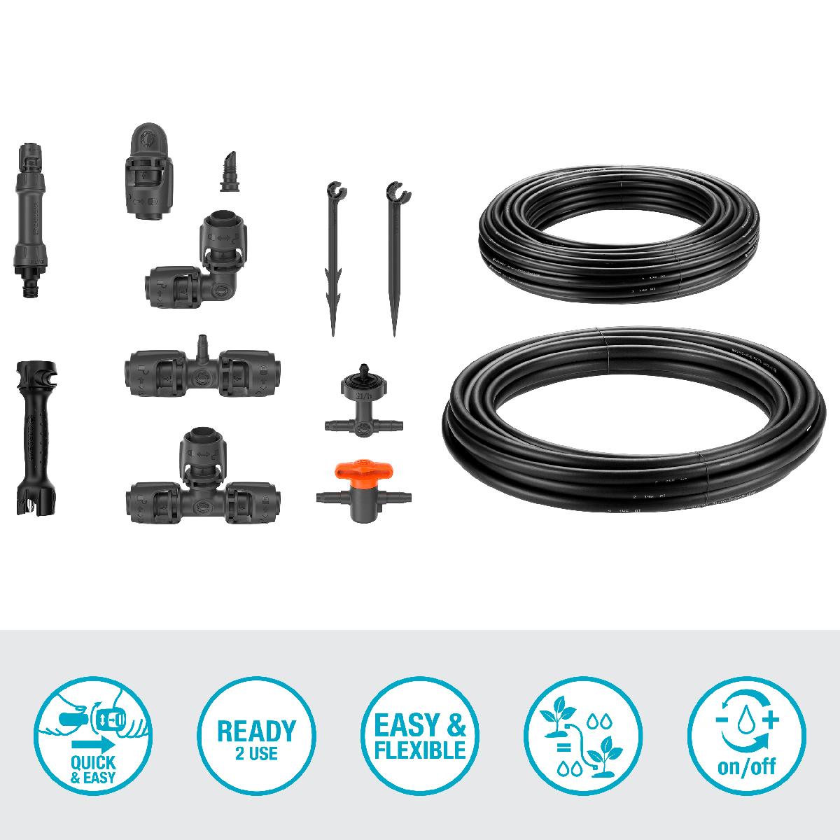 Kit de Rega por Micro-Gotejamento para hortas e canteiros (35 plantas) Microdripsystem Gardena