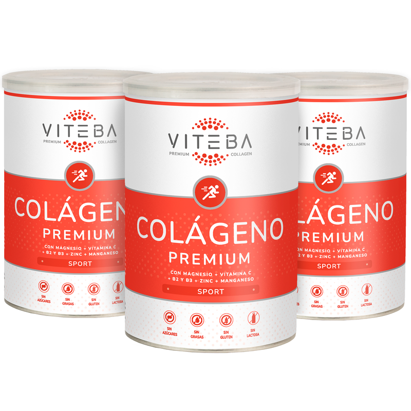 Pack 3 botes Colágeno Hidrolizado Viteba Sport 330 g x 3 + Vit. C + B2 + B3 + Magnesio + Manganeso │ SIN sabor NI olor_0