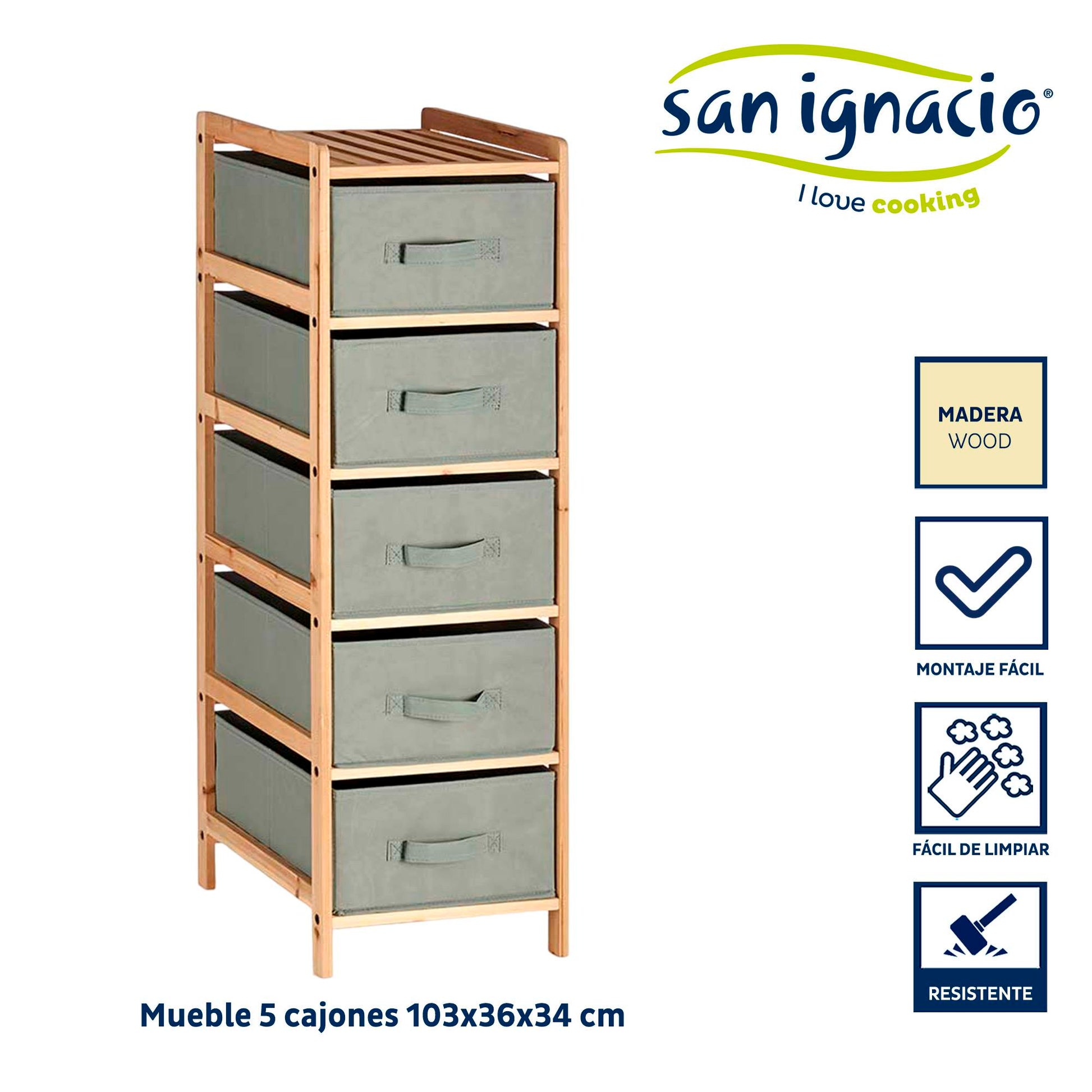 Mueble Ancho 5 Cajones Gris Oscuro - Colección Kipit_1