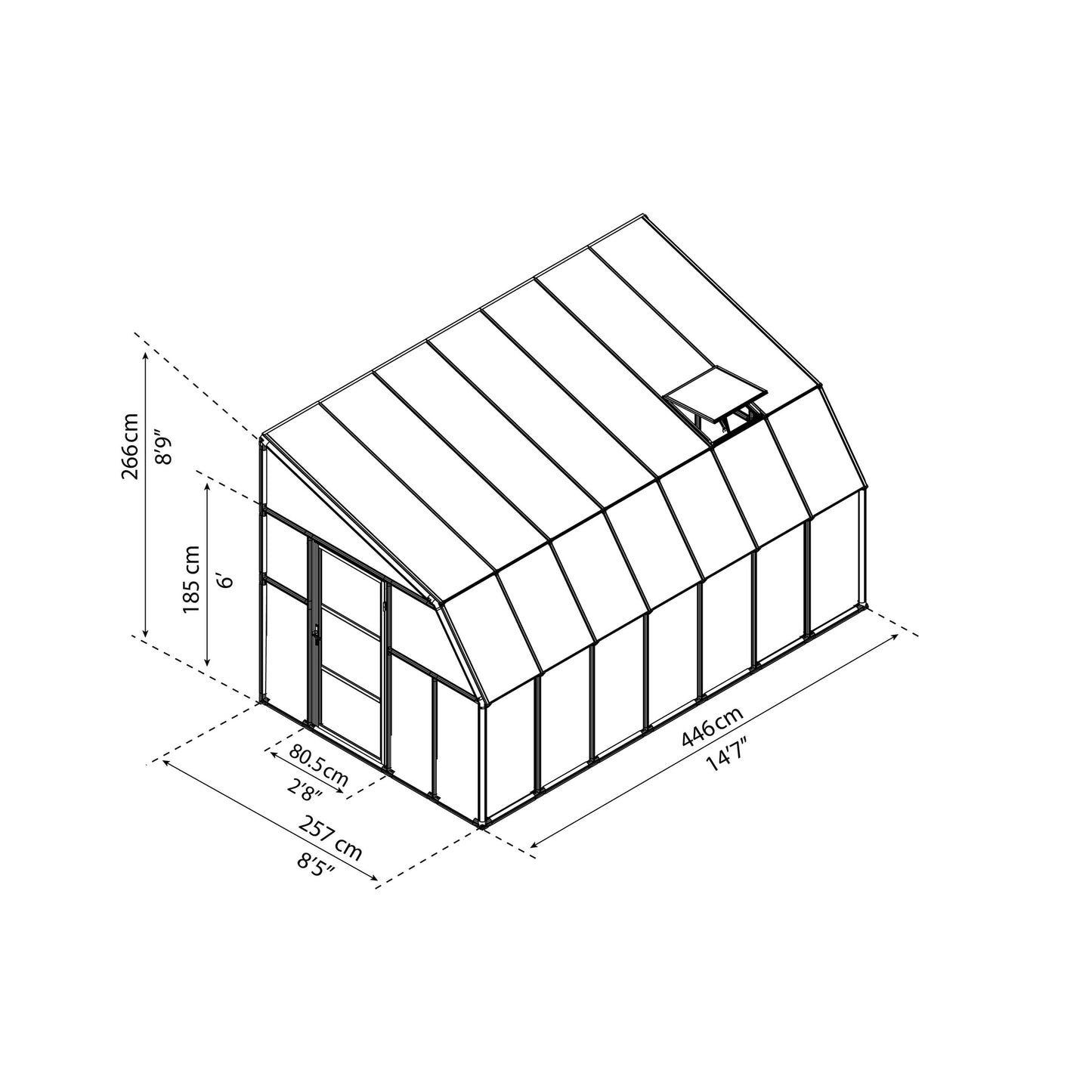 Pérgola fechada para solário 446x257 cm 