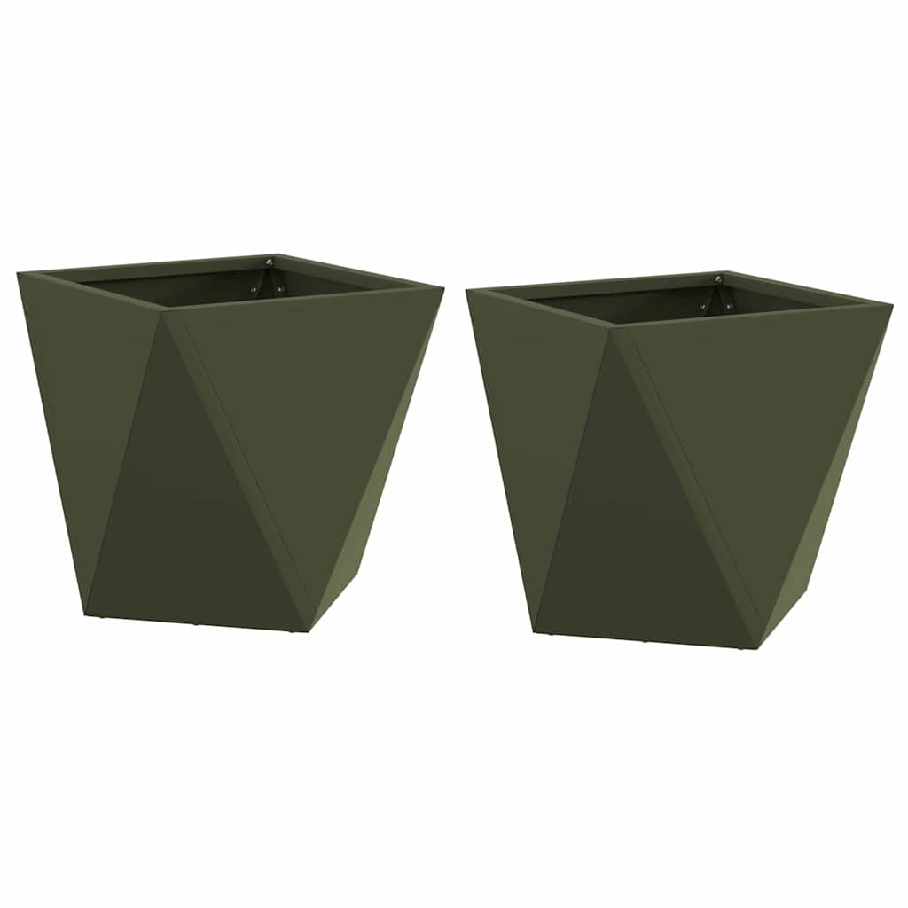 Jardinera 2 Uds. Verde Oliva 30 X 30 X 30 Cm Acero_0