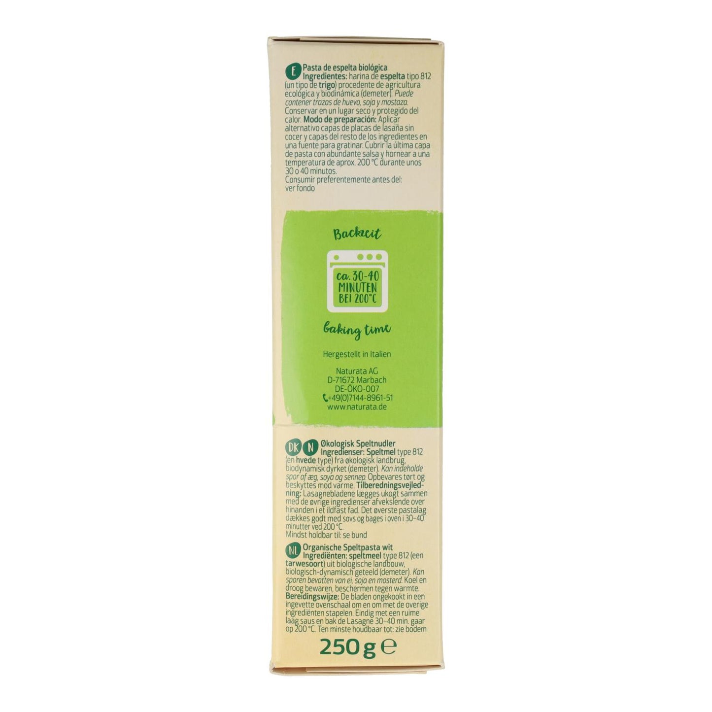 Folhas de Lasanha de Espelta Demeter Naturata 250 g