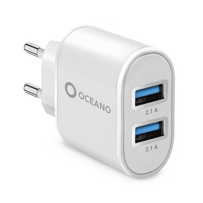 Carregador de viagem de 10 W feito de plástico reciclado para carregamento rápido, branco