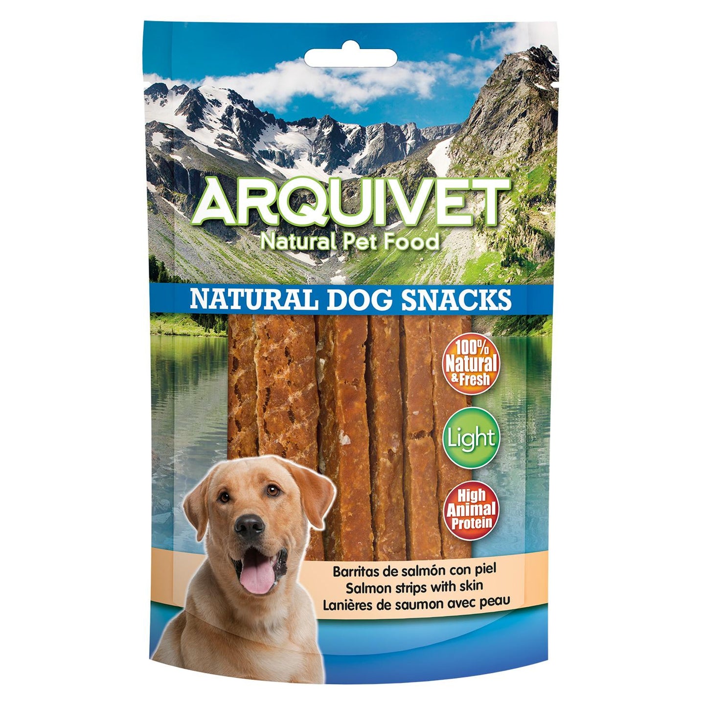 Petisco natural para cães: Barras Arquivet salmão com pele, 1 kg