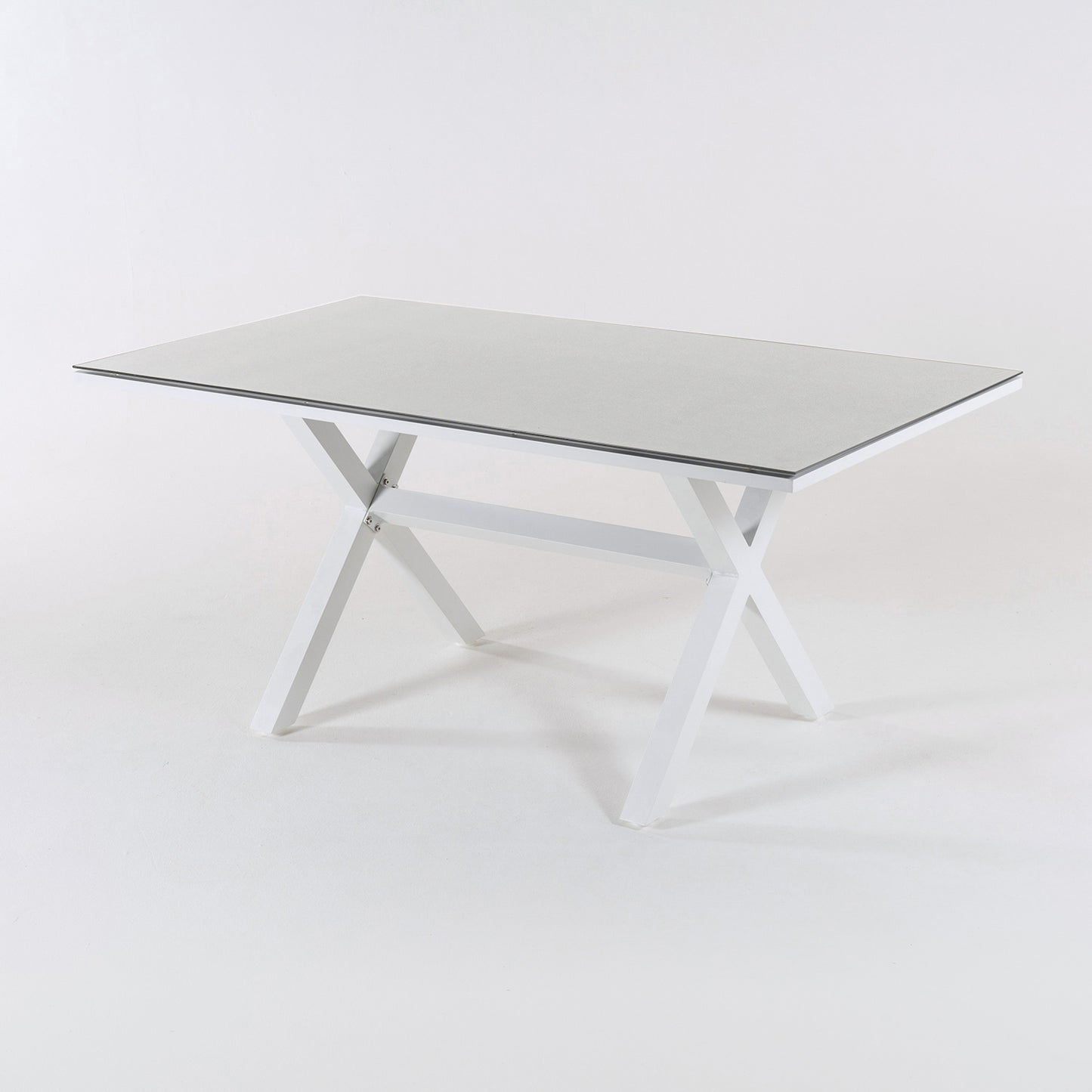 Mesa Auxiliar Cristal Templado, Patas En X, Aluminio Y Cristal, Color Blanco, 140x80cmx65cm_2