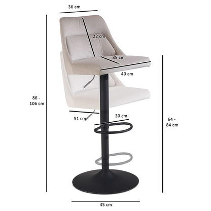 Taburete De Bar, Terciopelo Beige Con Respaldo 86 - 106 Cm_3