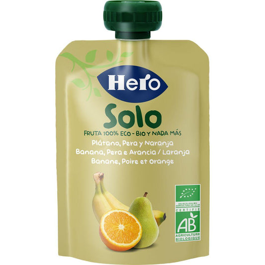 Saco de Fruta 100% Biológica Sabor Banana, Pêra e Laranja 100g - Hero Solo