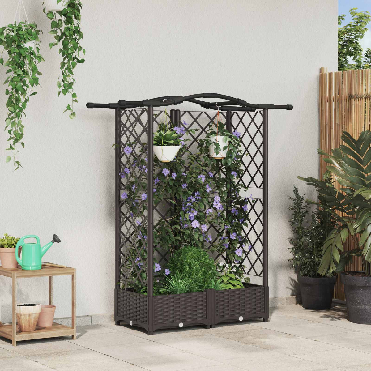 Cama Elevada Con Trellis Y Techo Marrón 124 X 40 X 123 Cm Pp_1