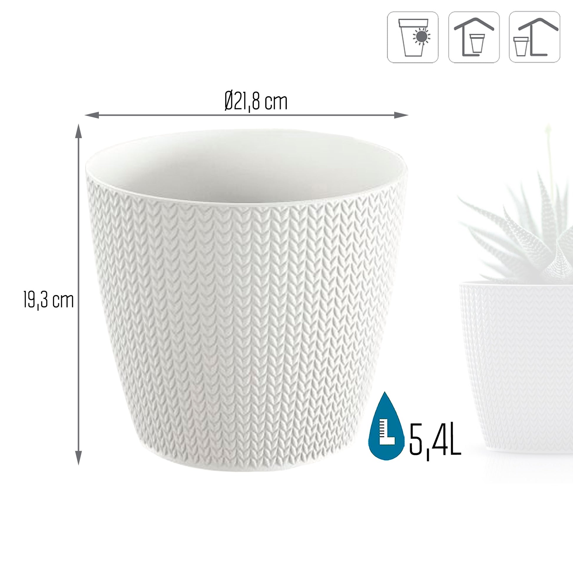 Maceta Wheaty 5,4l., Dimensiones (mm) 218x218x193, Color Blanco_2