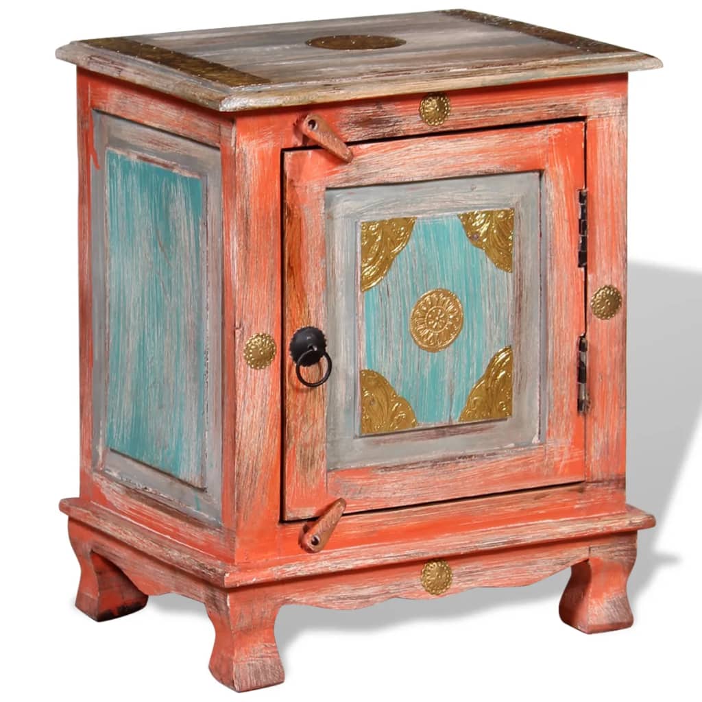Mesita De Noche De Madera Maciza De Mango Naranja_0