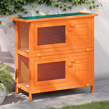 Jaula De Madera Para Conejos Pequeños De Exterior Con 4 Puertas_1