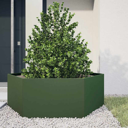 Jardinera Hexagonal De Acero Verde Oliva 138x120x45 Cm_1