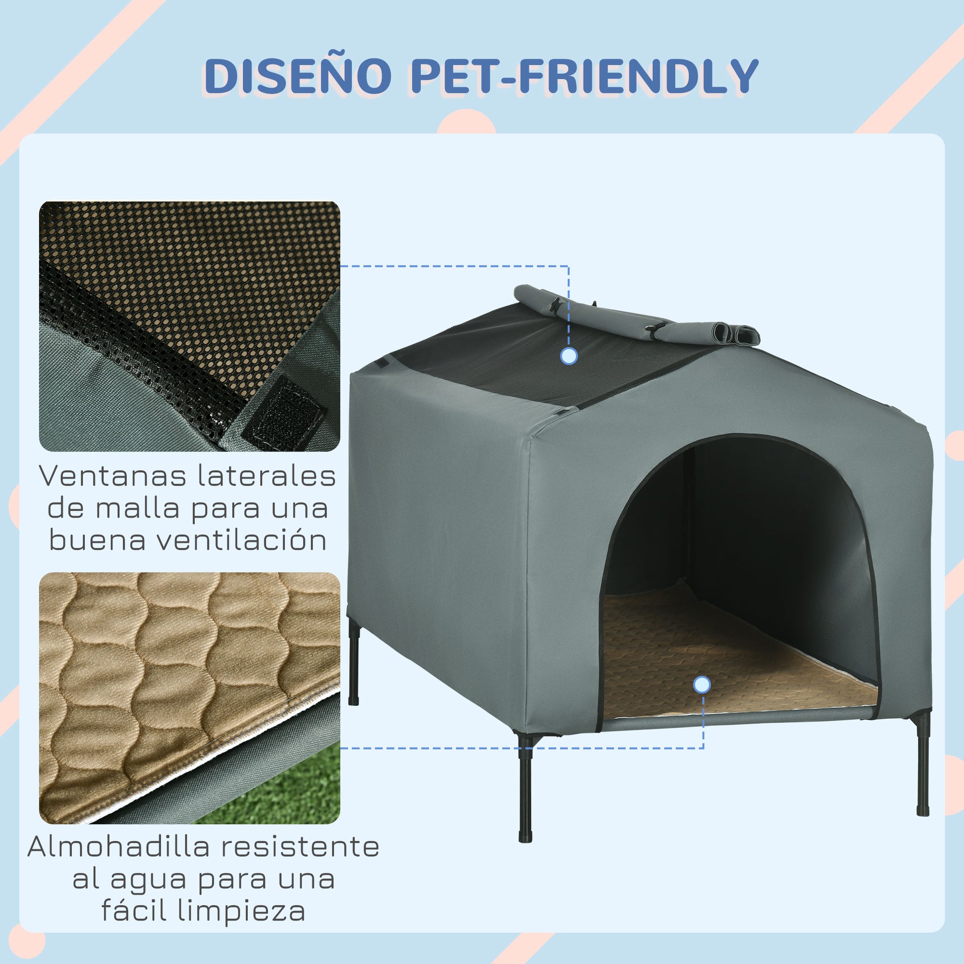 Pawhut Caseta Para Perros Grandes Con Cubierta Exterior 130x85x95 Cm Gris_5