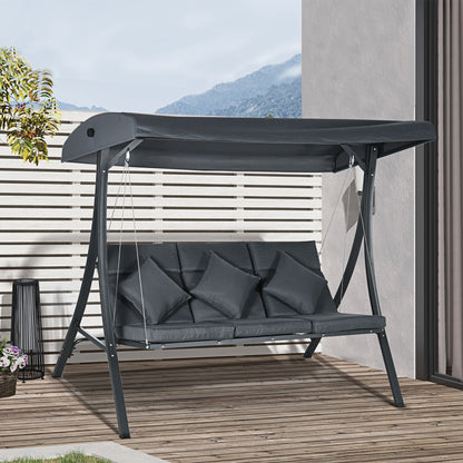 Outsunny Columpio De Jardín De 3 Plazas Con Toldo Ajustable 202x115x168 Cm Gris_1