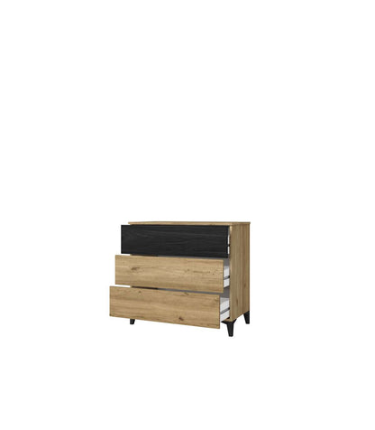 Cómoda Para Dormitorio Modelo Kroos 3 Cajones Acabado Natural/bocamina, 80cm(ancho) 74cm(_2