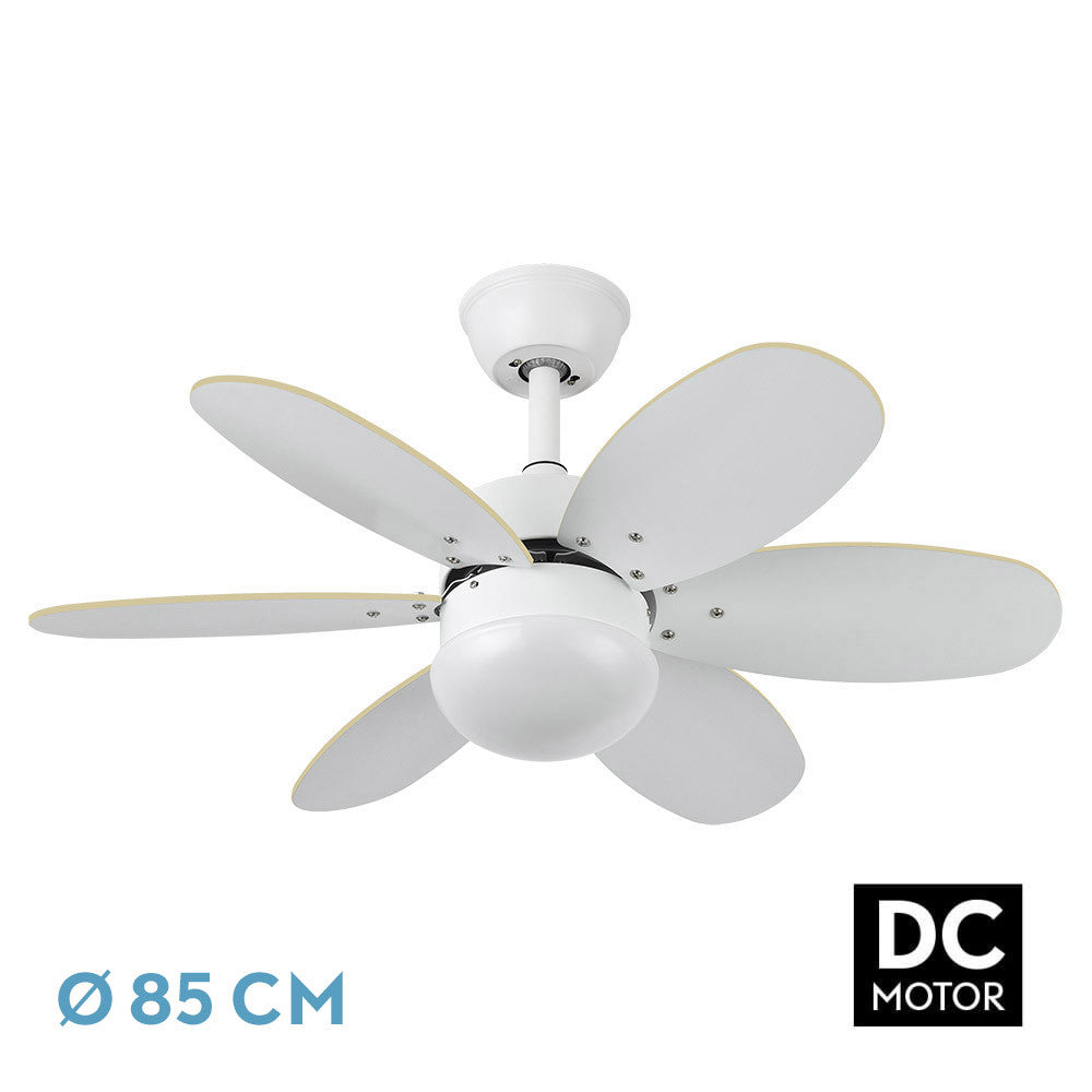 Ventilador Dc Alves 2xe27 Blanco Con 6 Aspas Rev. Blanco/haya 41x85d C/ Remoto Y Temporizador_0