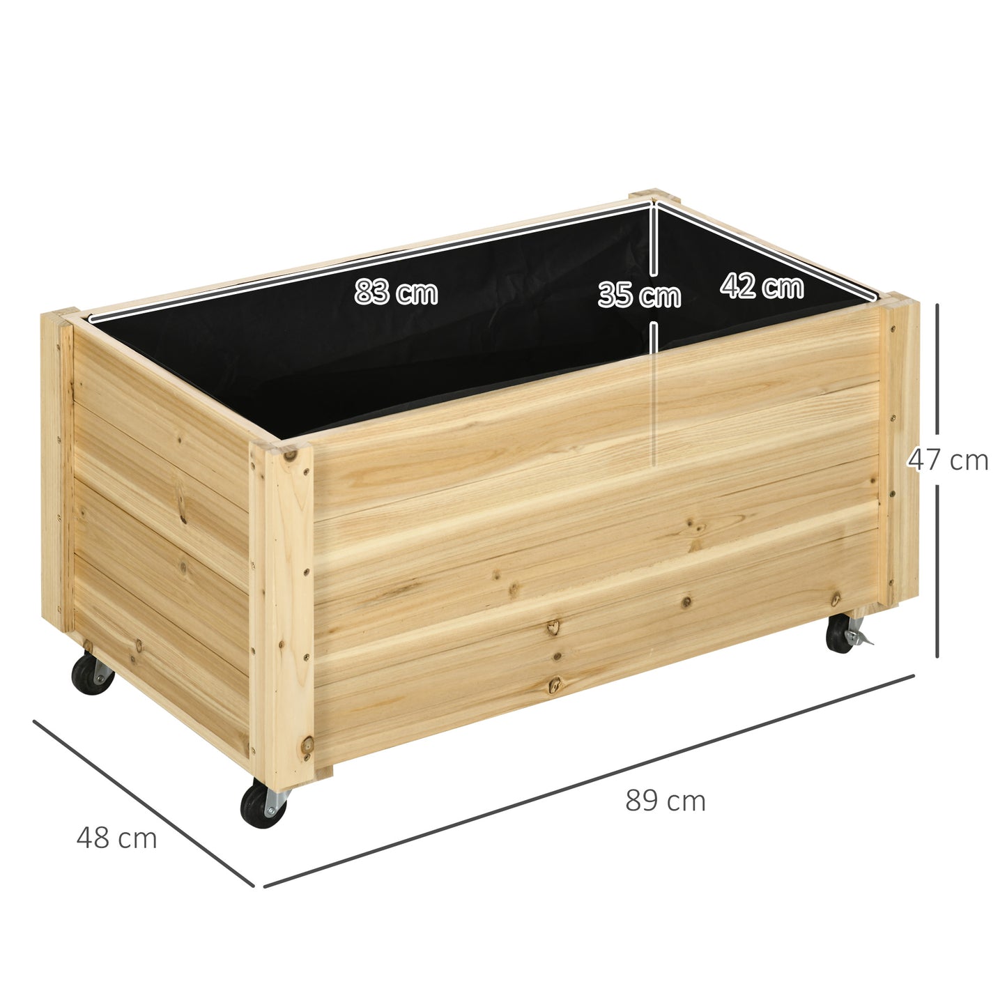 Outsunny Jardinera De Madera Con Ruedas Agujeros De Drenaje 89x48x47 Cm Natural_2