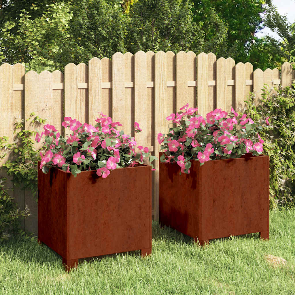 Jardineras Con Patas 2 Uds Acero Corten Oxidado 30x30x30 Cm_1
